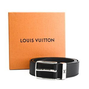 LOUIS VUITTON Pont Neuf 35mm Taiga Leather Belt, Black, #90, M8202